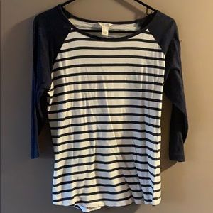 Blue Striped Baseball Style 3/4 Sleeve